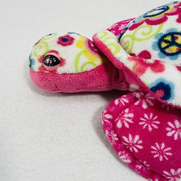 Douglas Cuddle Toy Sea Turtle Tortoise Plush 12” Pink Flower Peace Sign Colorful - Picture 5 of 8